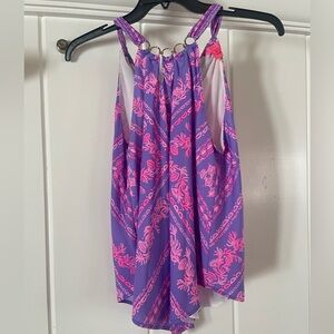 Lilly Pulitzer Purple and Pink halter top with chain neck and tie back details